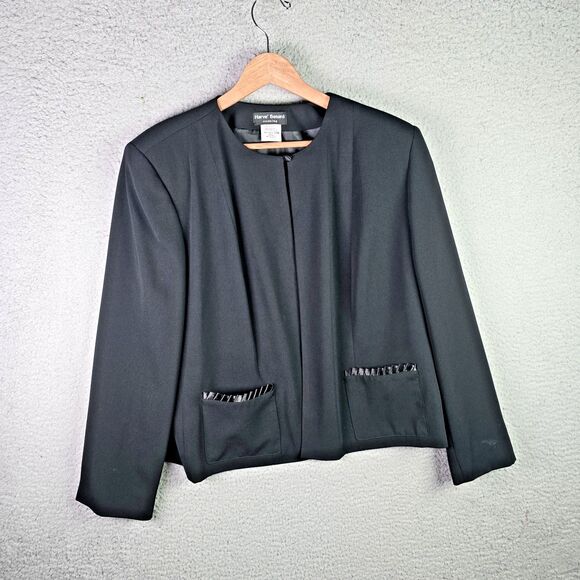 Harvé Benard Black 20W Evening Jacket Pleated Pocket Trim Structured Elegant VTG - Picture 12 of 12